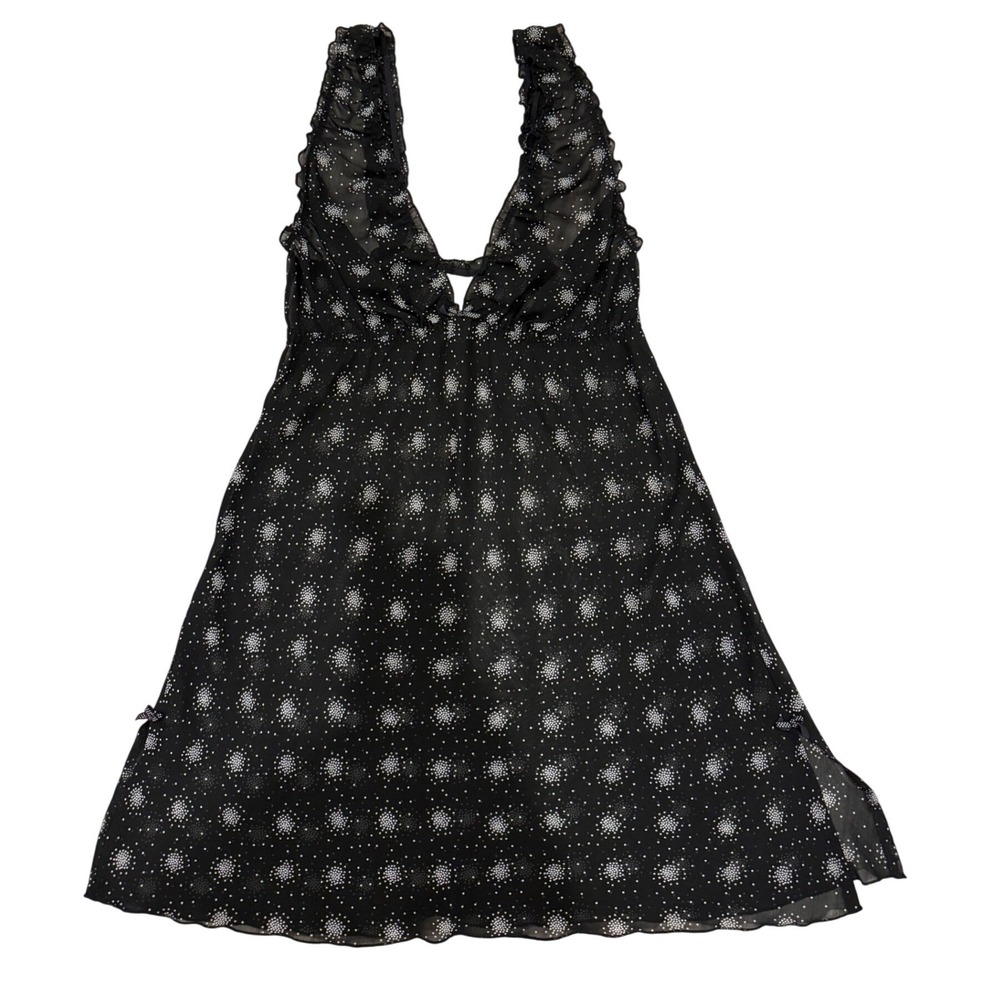 Sheer V-Neck Black Ruffle Babydoll Dress
